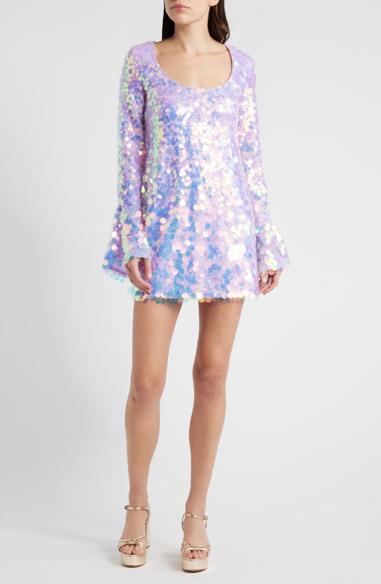 LoveShackFancy Risbo Paillette Long Sleeve Minidress, Main, color, 