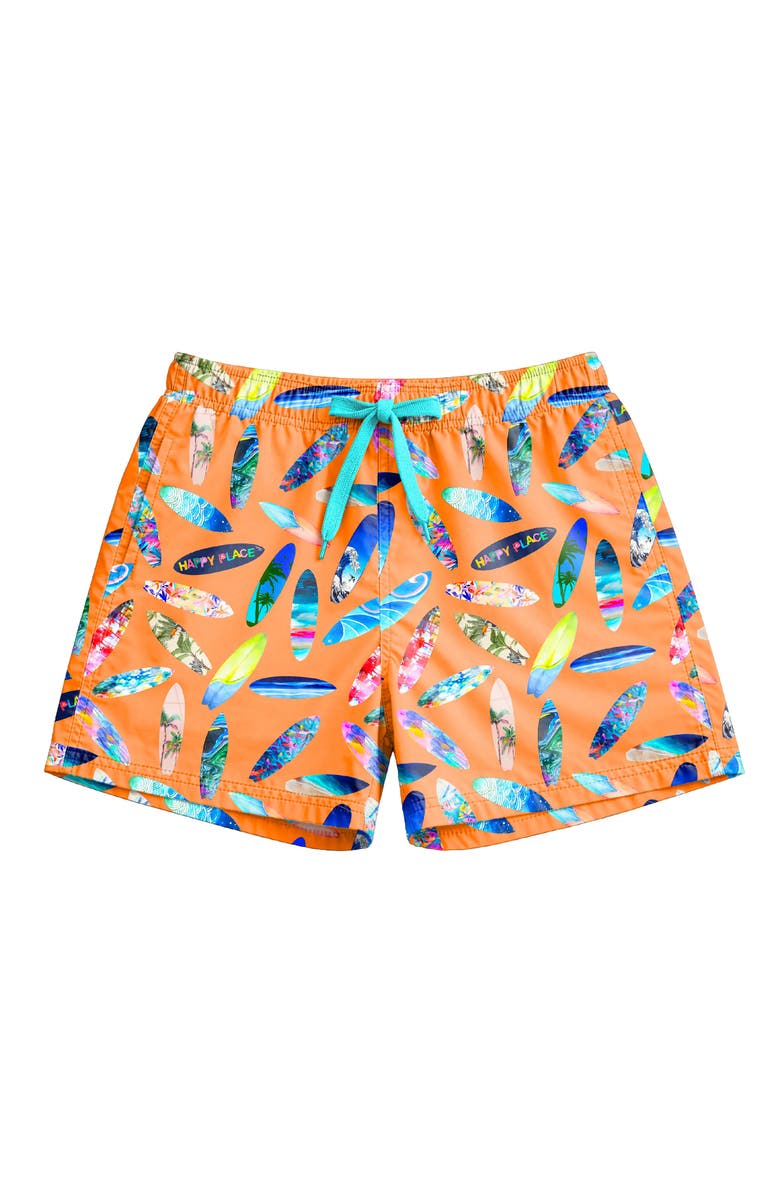 Limeapple Boys Surfboard Print Board Shorts, Main, color, Multicolor