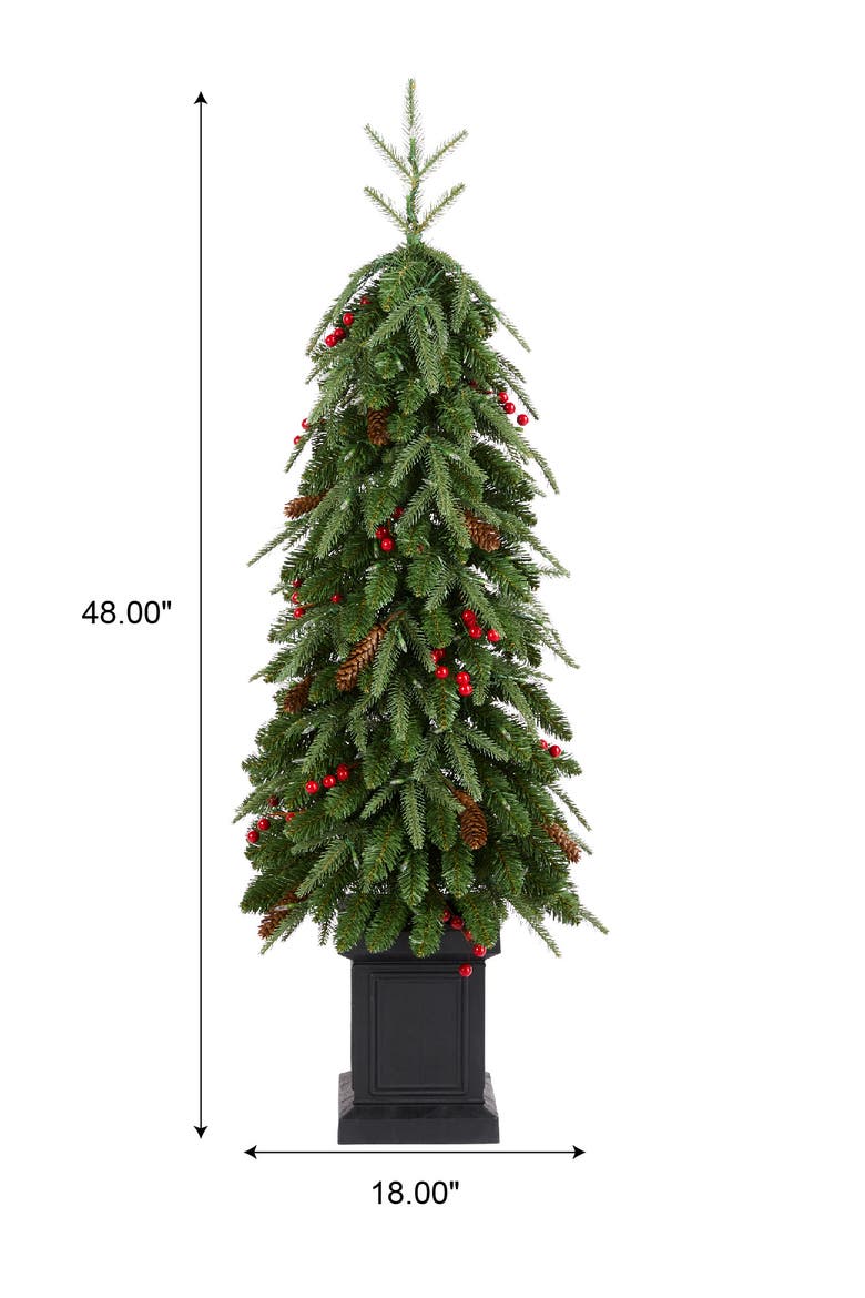 4ft Pre-lit Artificial Christmas Porch Tree with 100 Warm White Lights, Alternate, color, Green