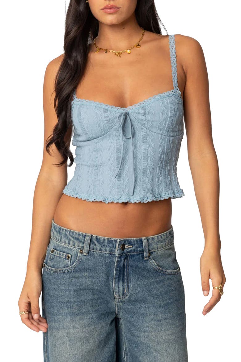 Lacey Stretch Cotton Blend Knit Tank, Main, color, LIGHT-BLUE