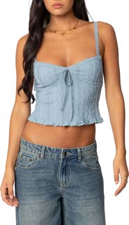 EDIKTED Lacey Stretch Cotton Blend Knit Tank