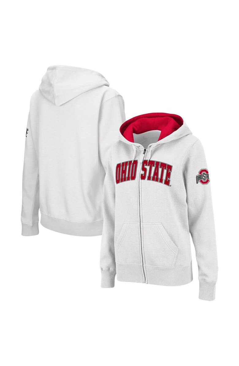 COLOSSEUM Women's White Ohio State Buckeyes Arched Name Full-Zip Hoodie, Main, color, White