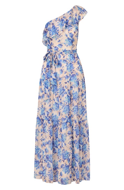 Adrianna Papell Metallic Ruffle One-shoulder Maxi Cocktail Dress