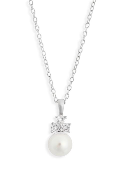 8mm Faux Pearl & CZ Pendant Necklace