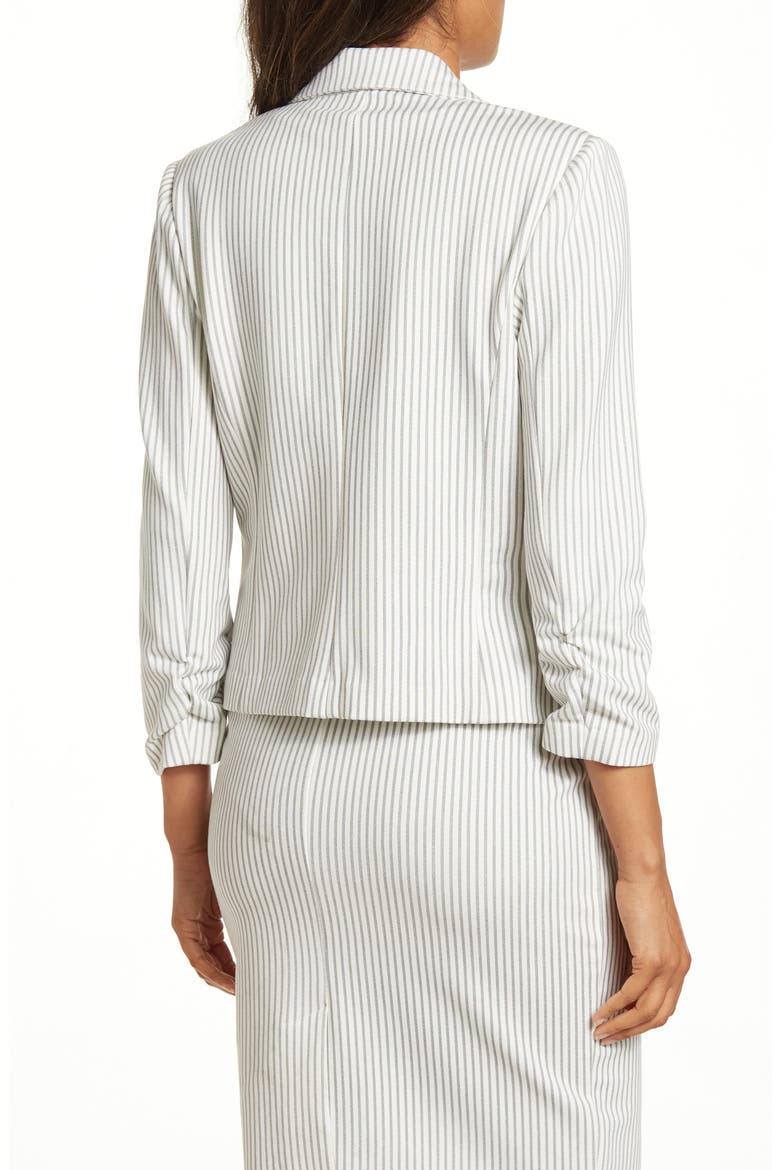 Amanda and Chelsea 3/4 Ruched Blazer, Alternate, color, GREY /WHITE
