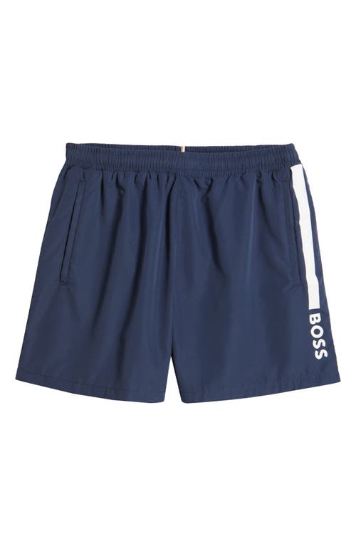 BOSS Dolphin Nos Logo Swim Trunks in Navy 