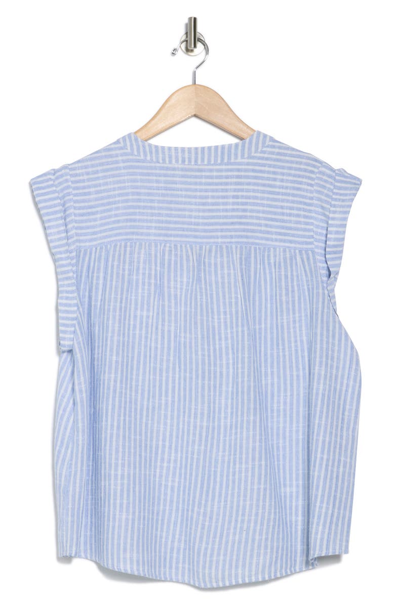 Democracy Stripe Ruffle Front Cap Sleeve Poplin Top, Alternate, color, Navy/ Off White