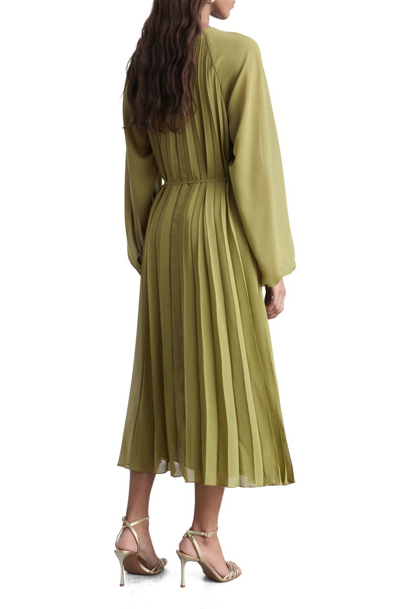 MANGO Pleated Long Sleeve Belted Dress, Alternate, color, 