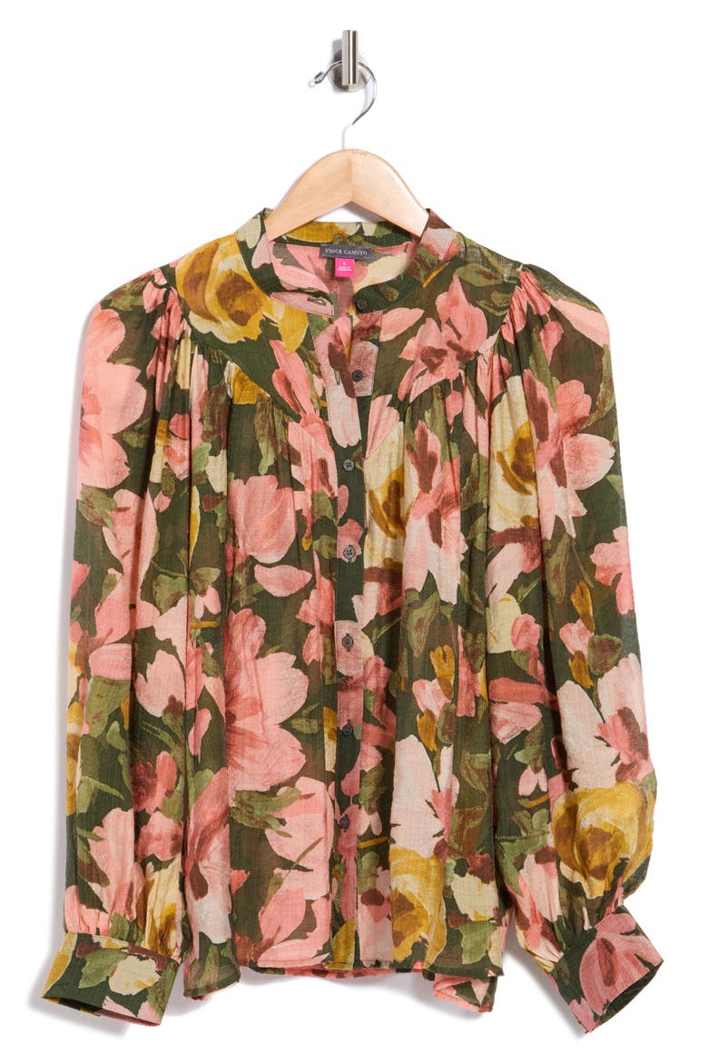 Print Woven Top, Main, color, KOMBU GREEN