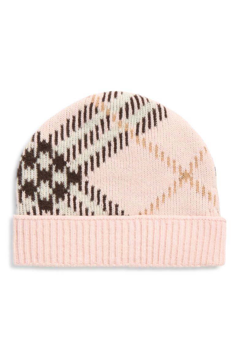 Core Check Cashmere Blend Beanie, Main, color, BOW PINK