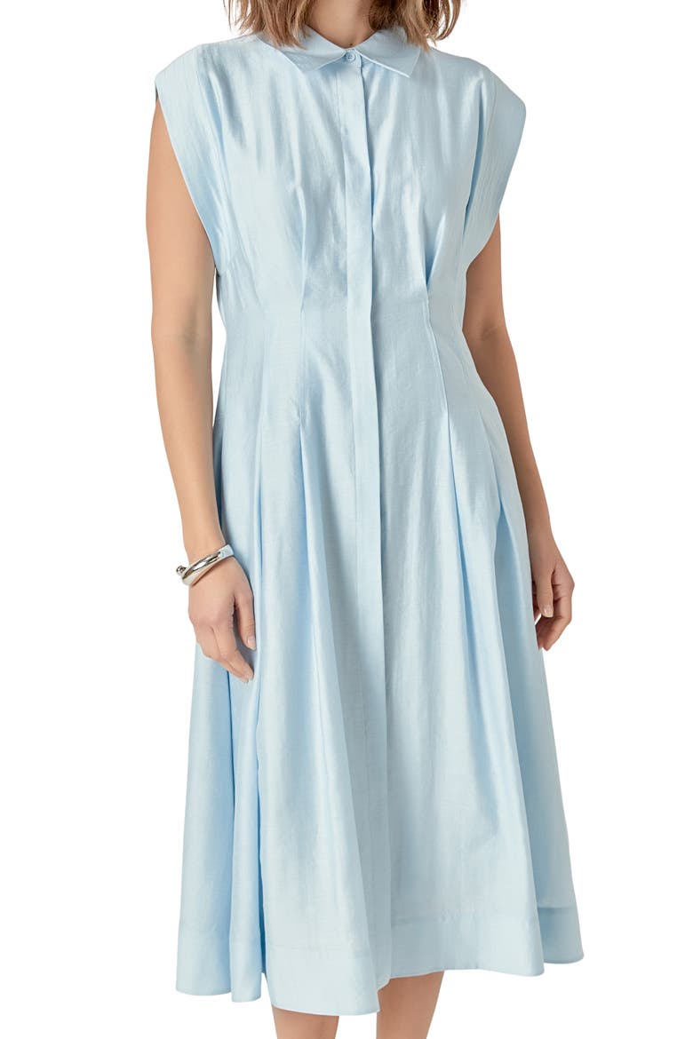 Pleated Midi Shirtdress, Alternate, color, POWDER BLUE