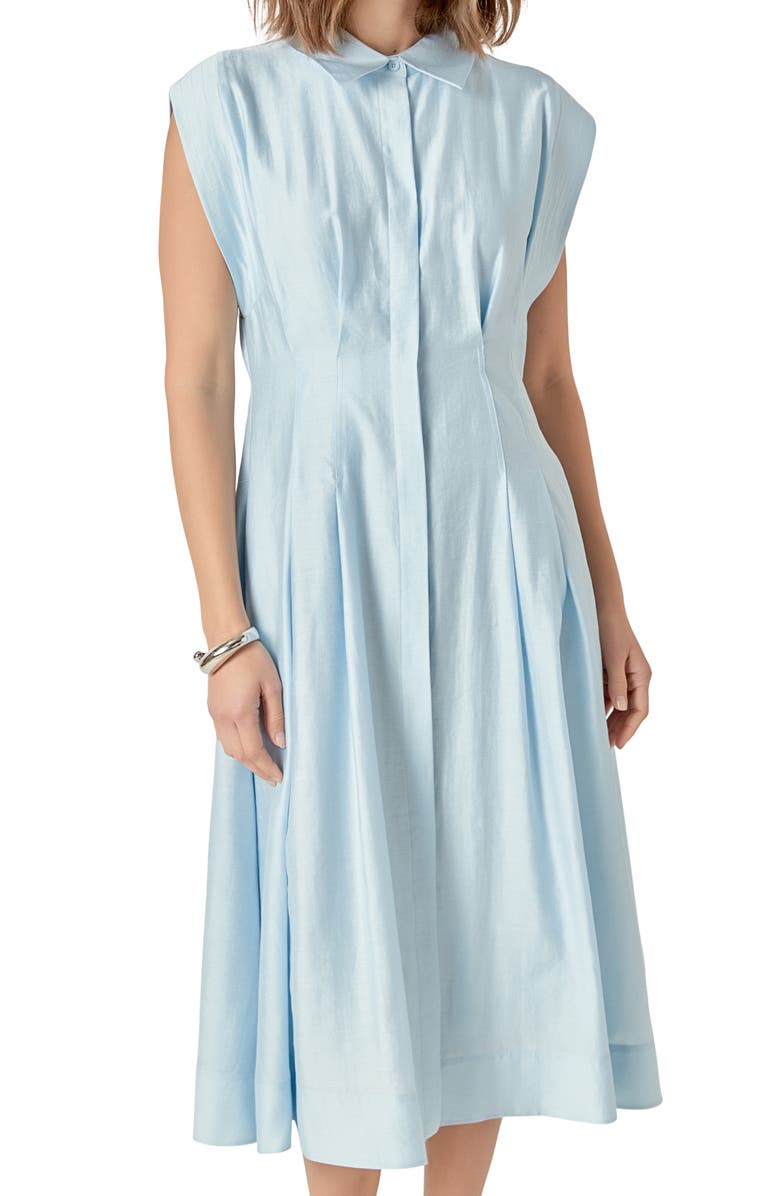 English Factory Pleated Midi Shirtdress, Alternate, color, Powder Blue
