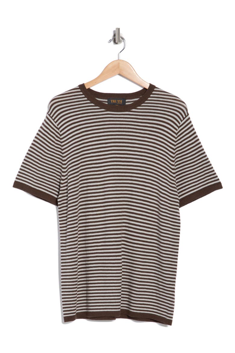 Stripe Short Sleeve Sweater, Alternate, color, MOCHA/ GREY