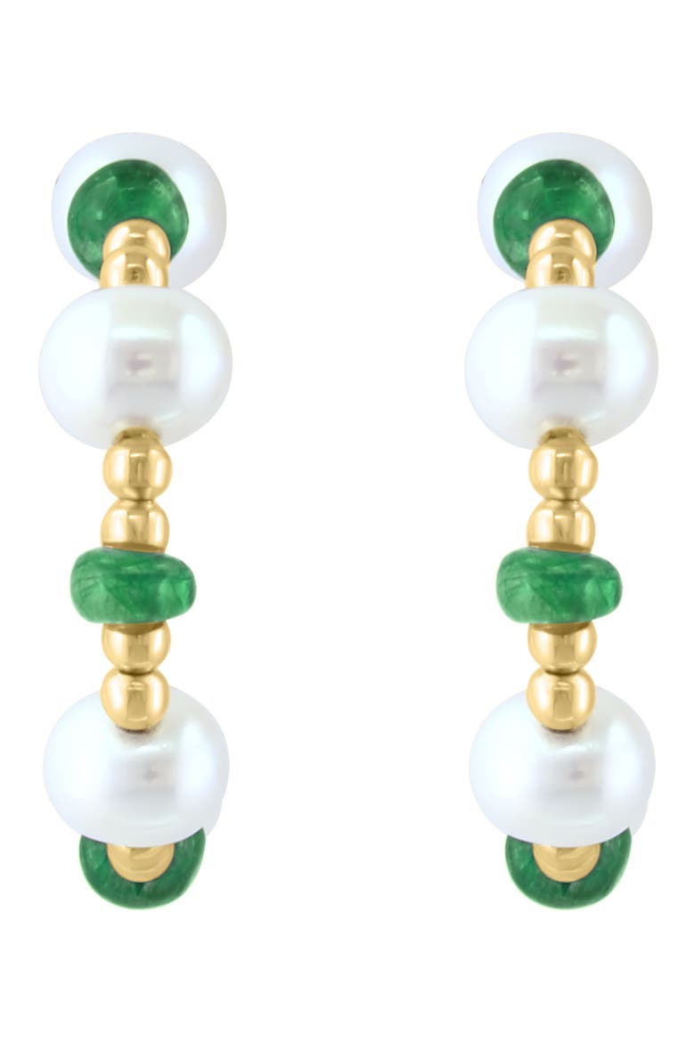 14K Yellow Gold 3.5–4.5mm Freshwater Pearl & Sapphire Beaded Hoop Earrings, Alternate, color, GREEN