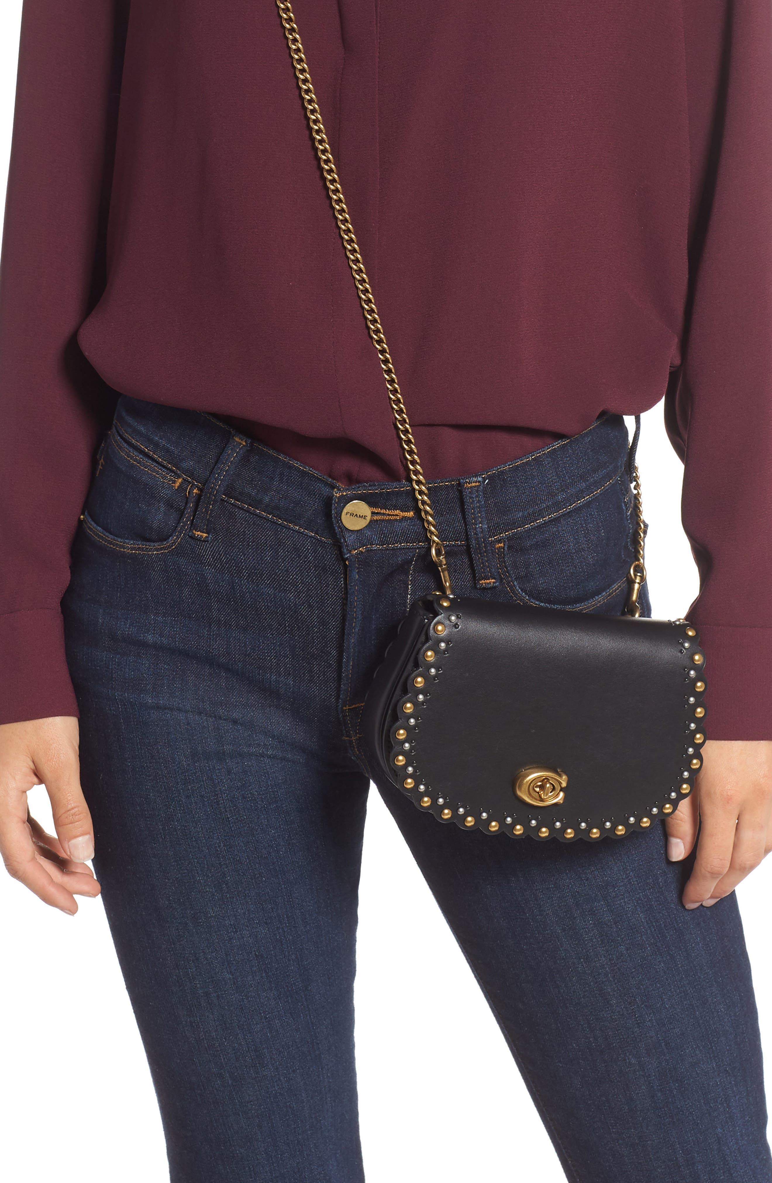 COACH Scallop Rivets Calfskin Leather Belt Bag, Alternate, color, 