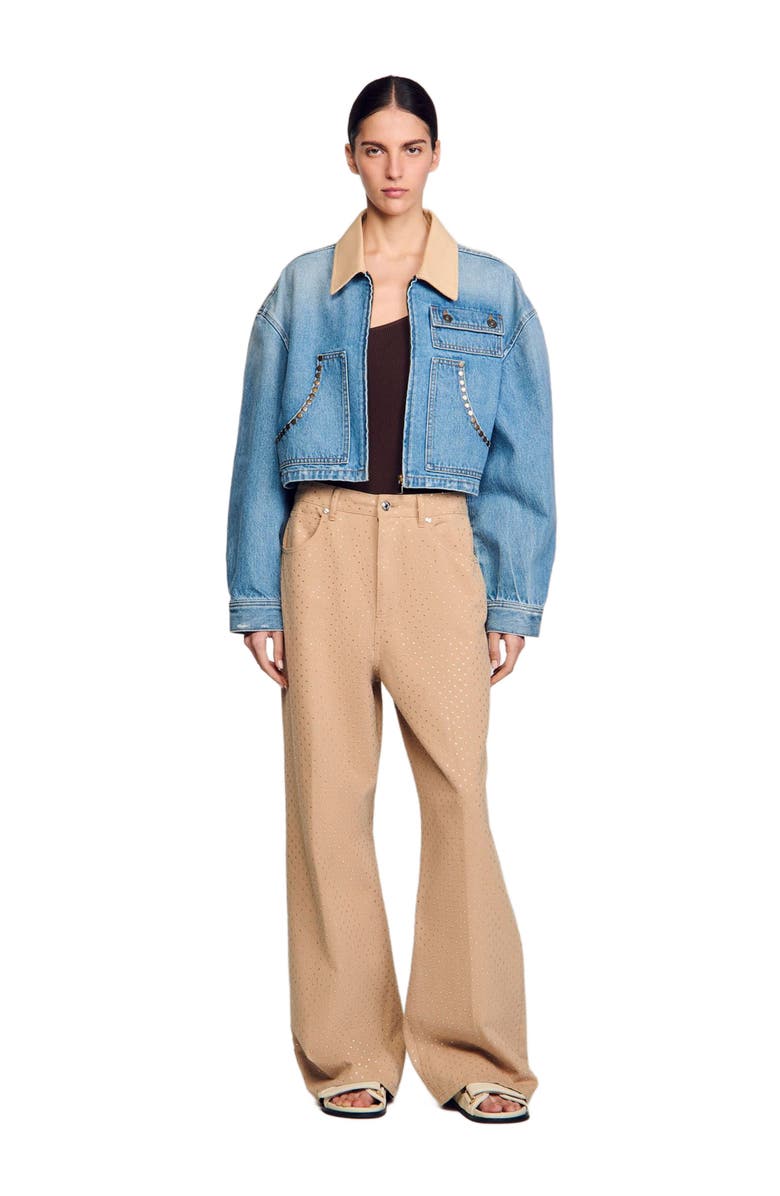 SANDRO Denim jacket with studs, Main, color,