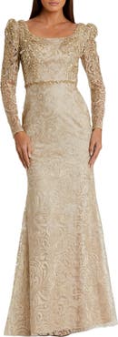 Mac Duggal Embroidered Applique Shoulder Detail Trumpet Gown