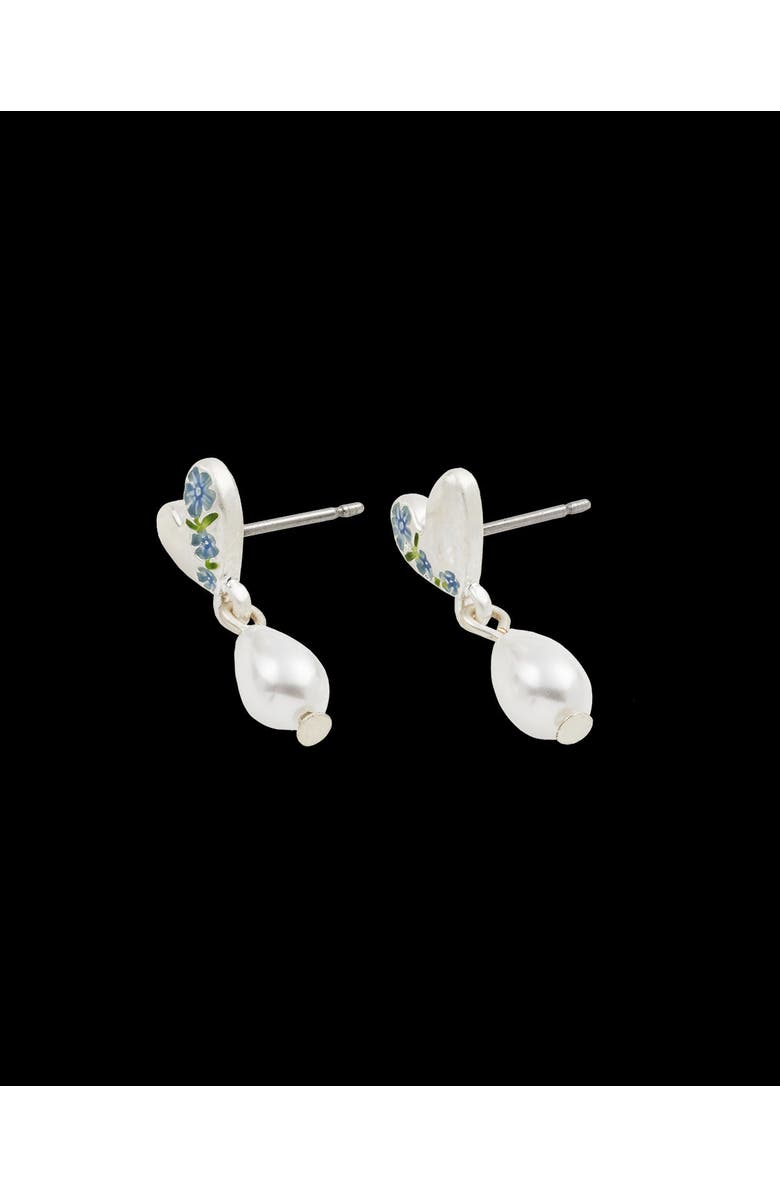 Fable England Forget-Me-Not Heart & Pearl Earrings Silver, Alternate, color, Blue & Silver