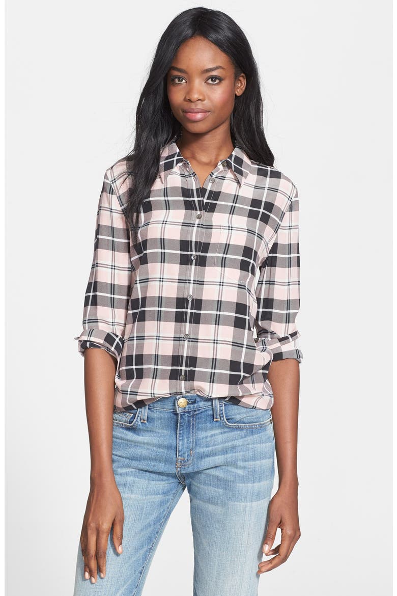 'Reese' Plaid Silk Shirt, Main, color, BLUSH PINK/ TRUE BLACK MULTI