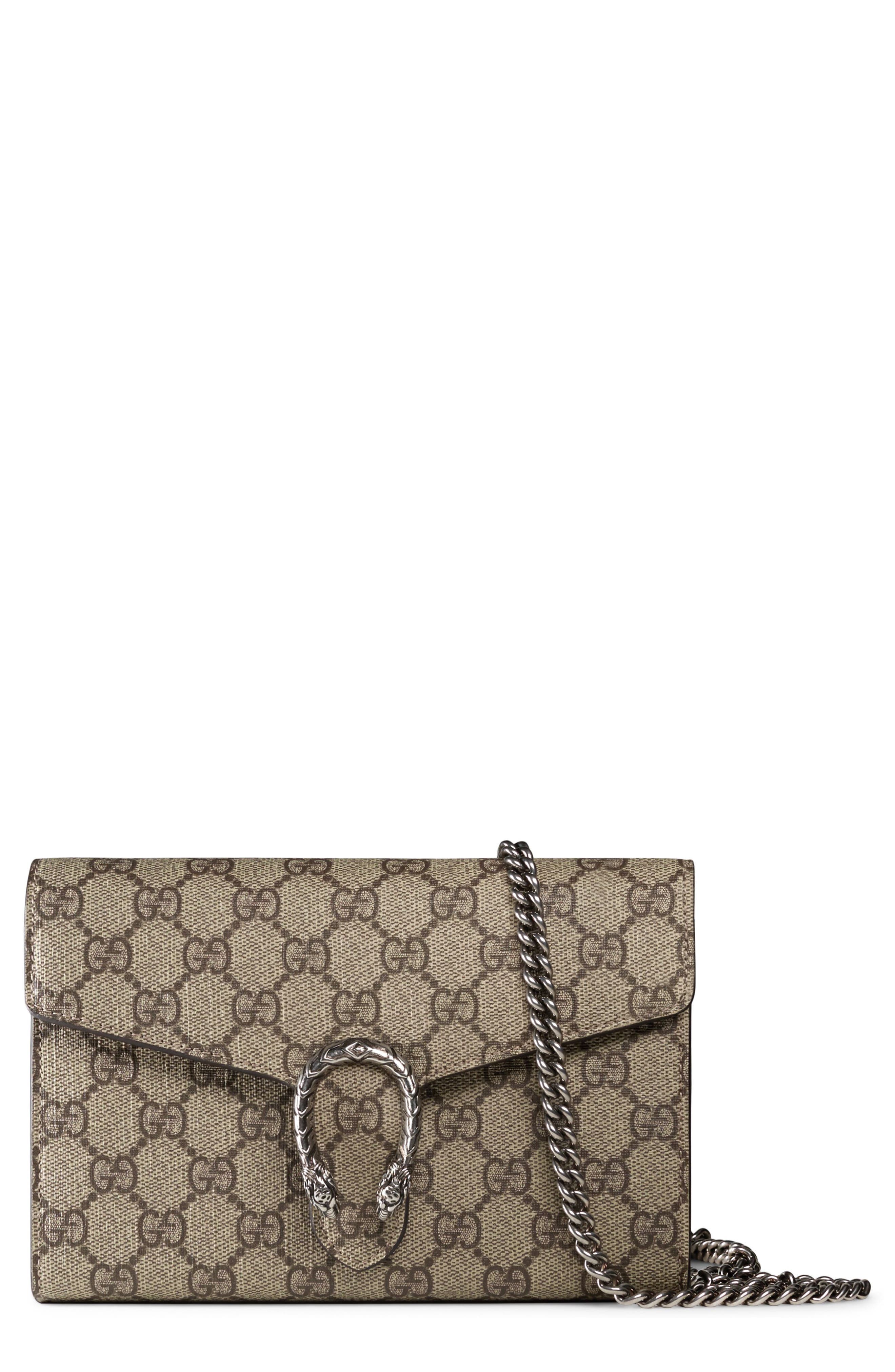 GG Supreme Canvas Wallet on a Chain, Main, color, BEIGE EBONY/TAUPE