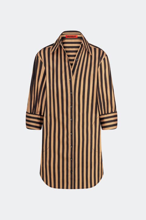 Kena Poplin Dress In Black/Tan Stripe