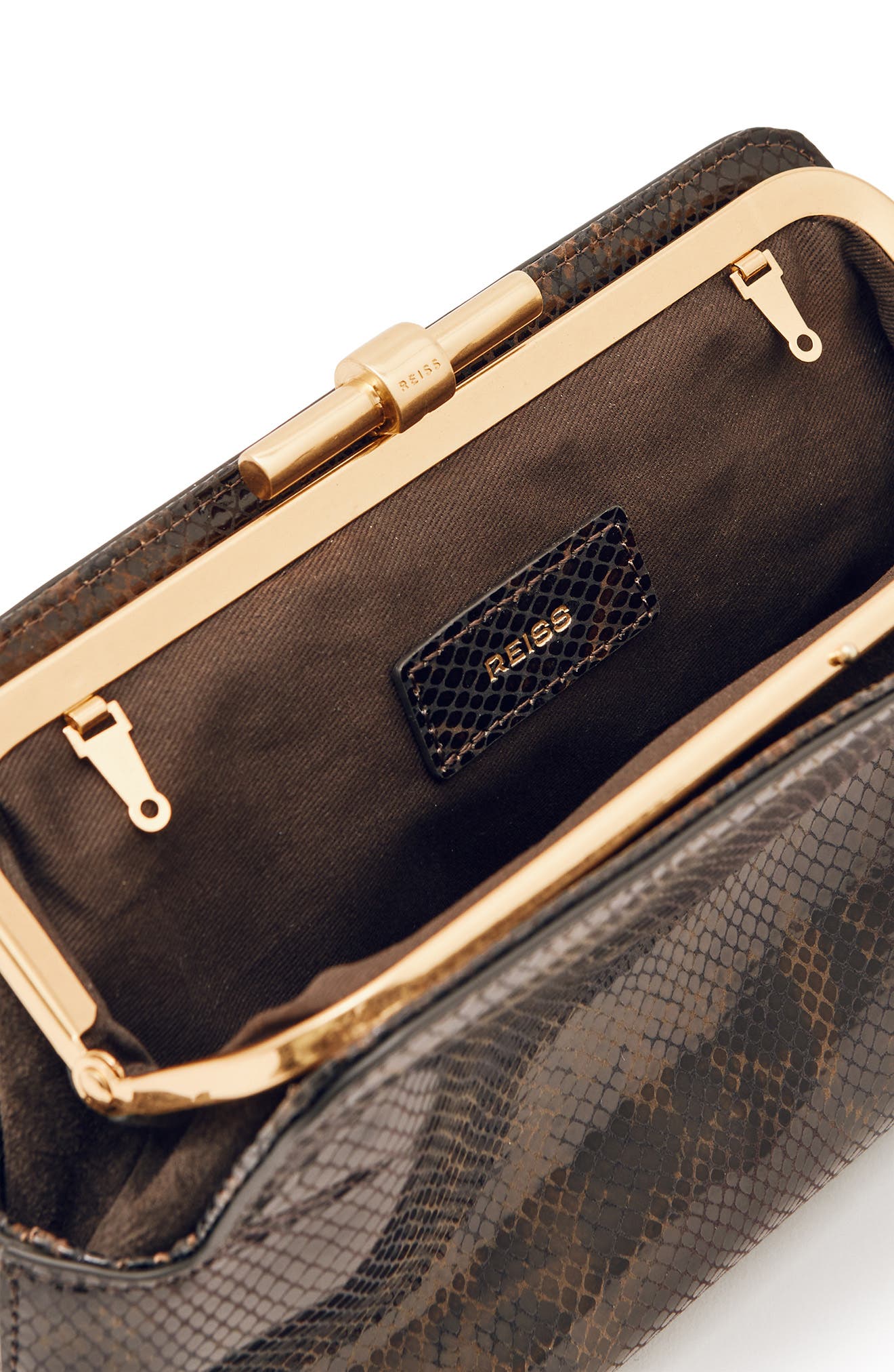 Reiss Bethany Leather Frame Clutch, Alternate, color, Snake