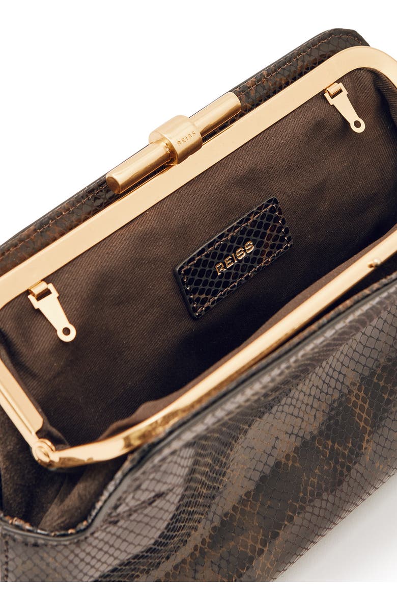 Reiss Bethany Leather Frame Clutch, Alternate, color, Snake