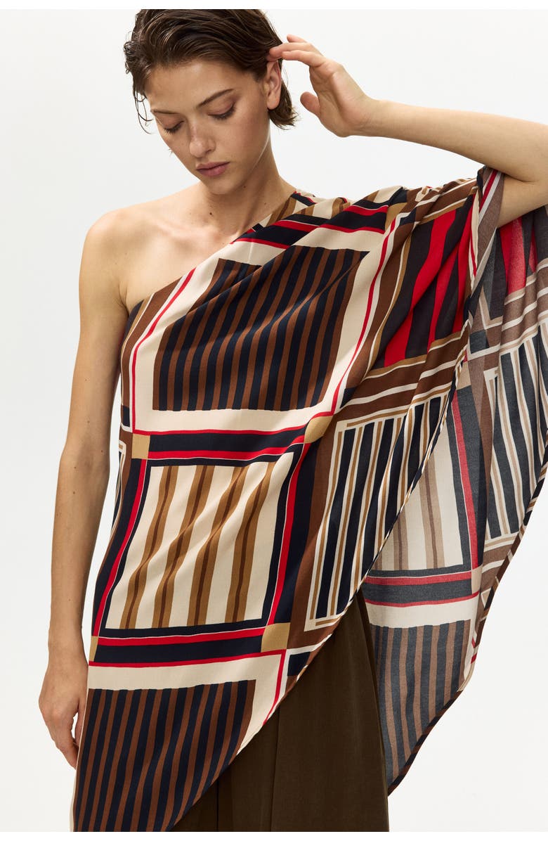 H&M One-shoulder Satin Cape Top, Alternate, color, Brown/Patterned