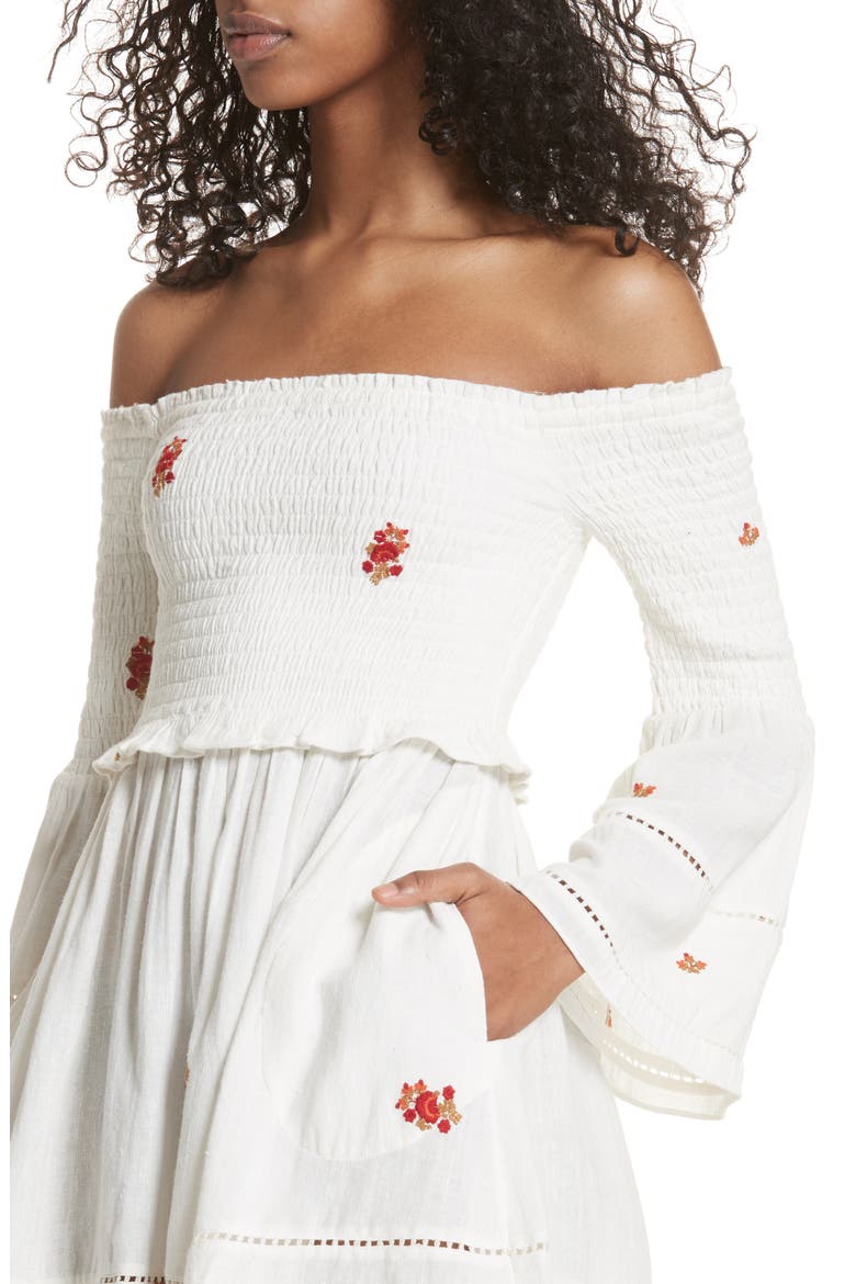 Counting Daisies Embroidered Off the Shoulder Dress, Alternate, color, IVORY COMBO