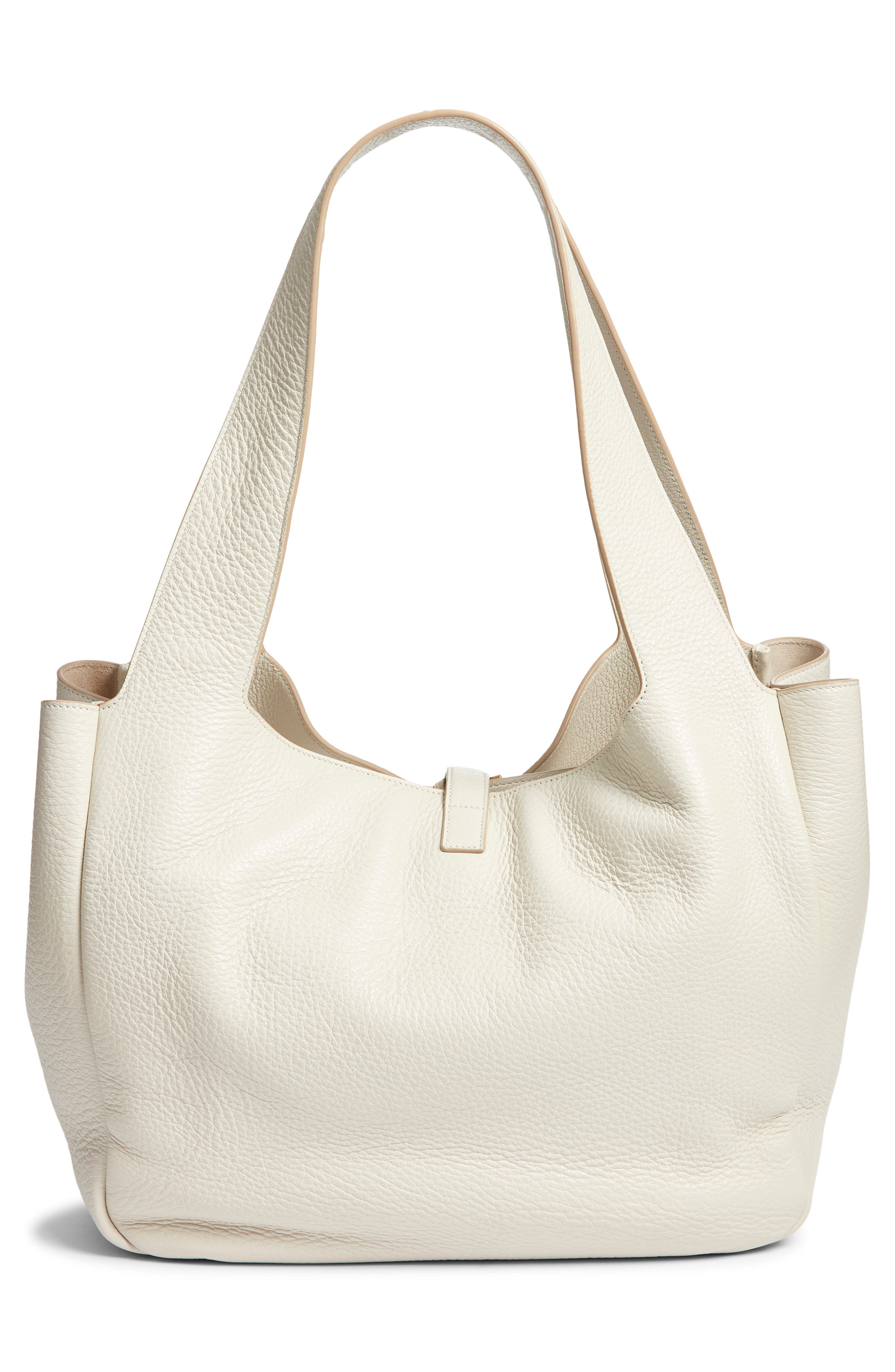 Saint Laurent Le 5 À Bea Leather Tote, Alternate, color, Crema Soft/ Dark Beige