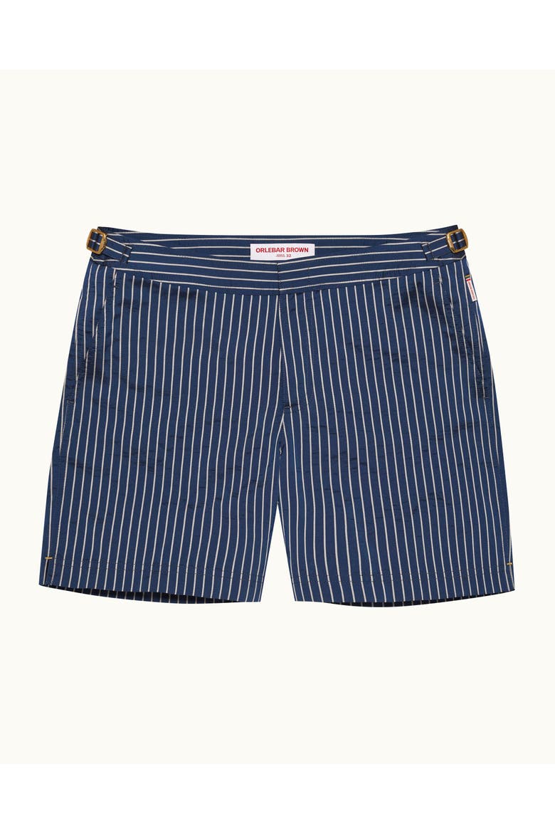 Bulldog Tailored-Fit Swim Shorts, Main, color, River Blue/White Sand Stripe