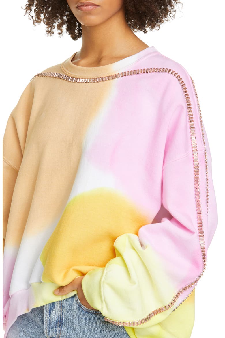 Sporty Spice Crystal Embellished Tie Dye Sweatshirt, Alternate, color, SUNSET WATERCOLOR