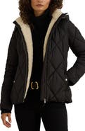 Lauren Ralph Lauren Diamond Puffer Coat with Faux Shearling Lining