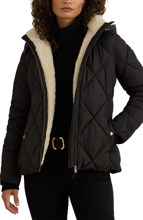 Ralph Lauren Lauren Diamond Puffer Coat With Faux Shearling Lining In Black