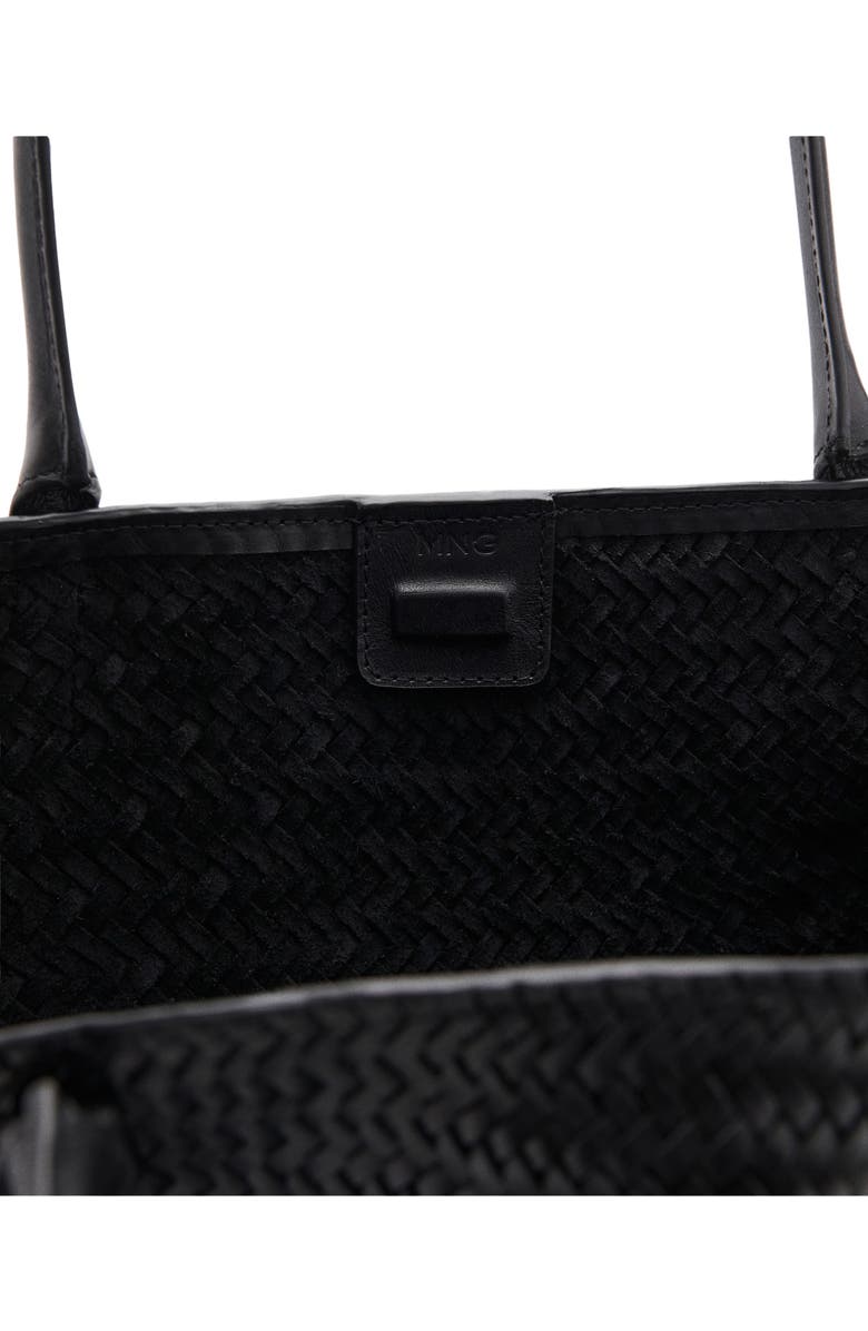 MANGO Braided Leather Shoulder Bag, Alternate, color, Black