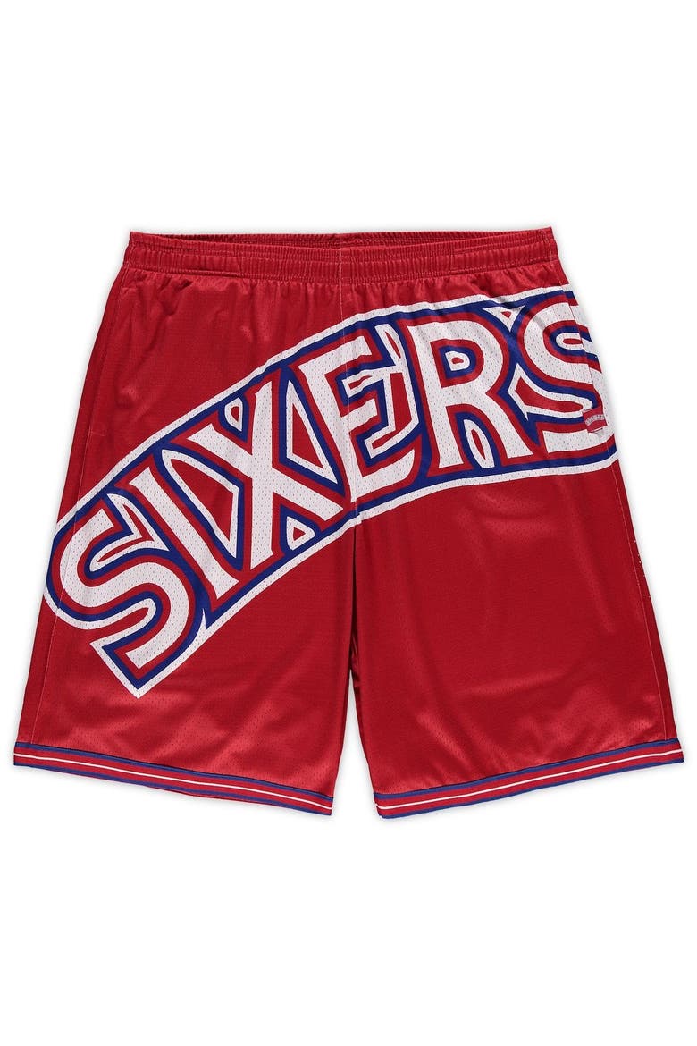 Men's Mitchell & Ness Red Philadelphia 76ers Big & Tall Hardwood Classics Big Face 2.0 Shorts, Alternate, color, Red