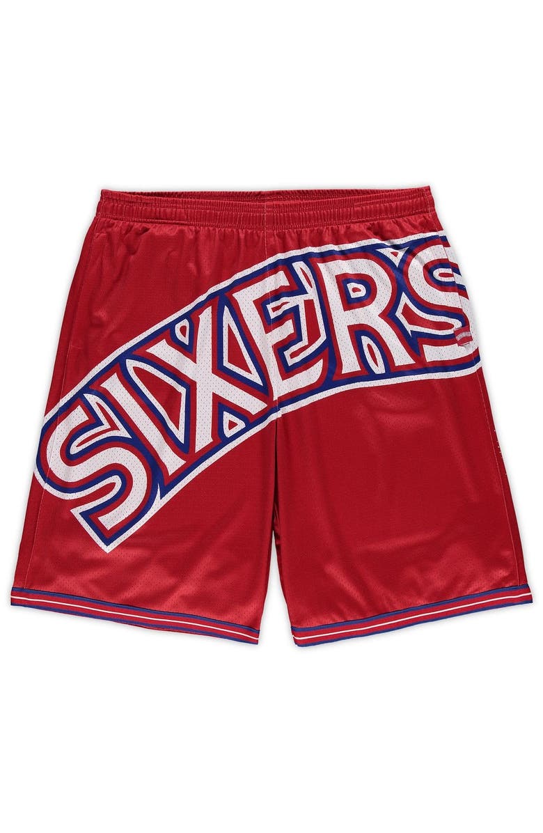 Mitchell & Ness Men's Mitchell & Ness Red Philadelphia 76ers Big & Tall Hardwood Classics Big Face 2.0 Shorts, Alternate, color, Red
