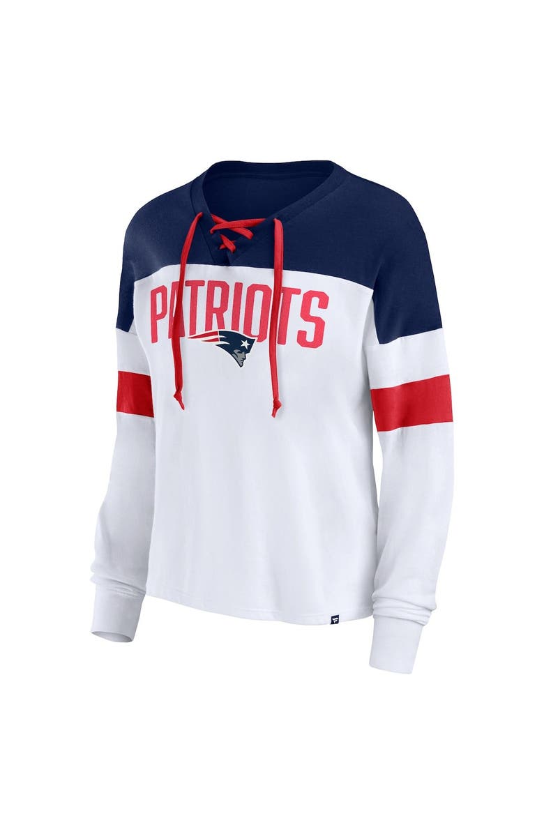 FANATICS Women's Fanatics Branded White/Navy New England Patriots Even Match Lightweight Lace-Up Long Sleeve Top, Alternate, color, 