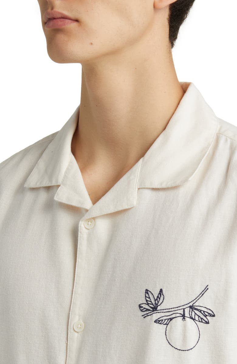Wax London Didcot Embroidered Cotton & Linen Camp Shirt, Alternate, color, 