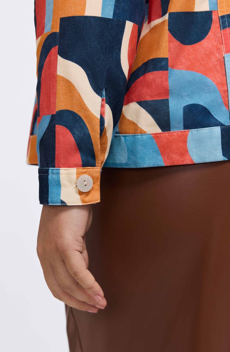 Foxcroft Thelma Geo Print Cotton Corduroy Shirt Jacket, Alternate, color, Beige