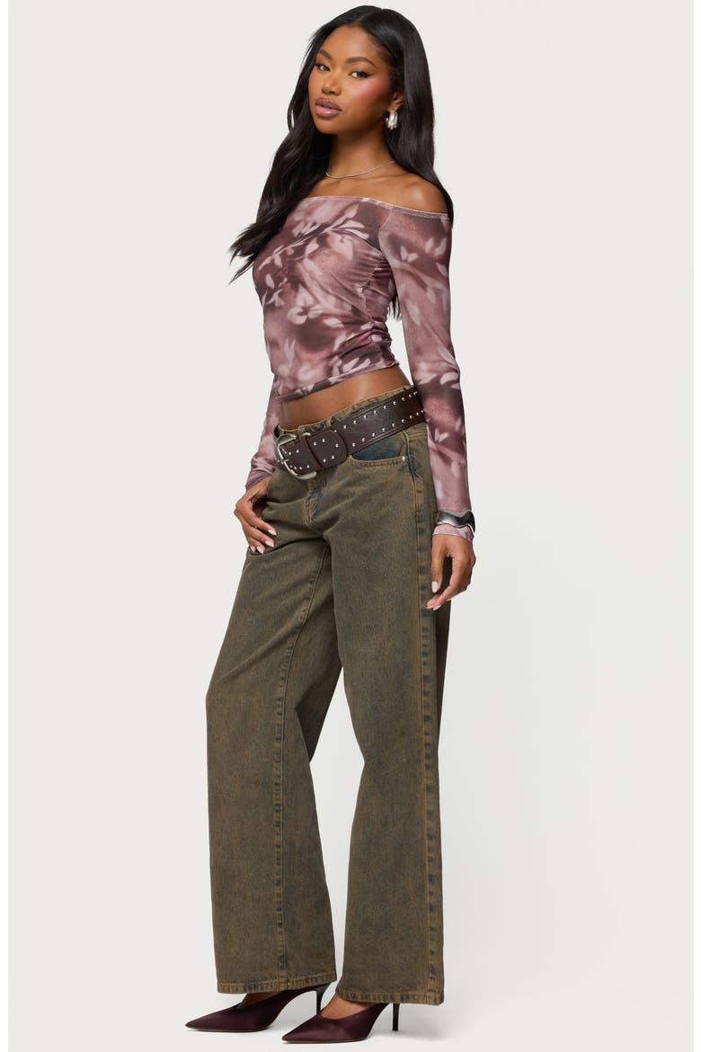 Sheer Mesh Off the Shoulder Top, Alternate, color, PURPLE