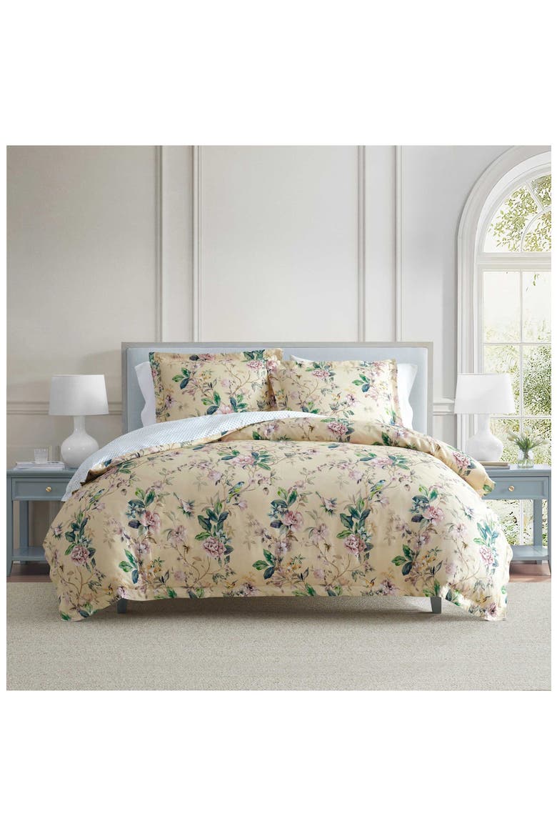 Songbird Reversible Cotton Sateen Duvet Set, Alternate, color, YELLOW/ PINK