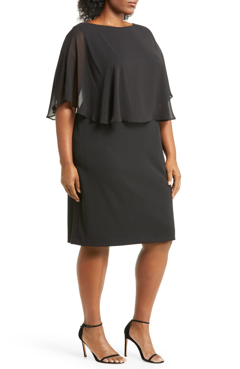 Connected Apparel Cape Sleeve A-Line Dress, Alternate, color, 