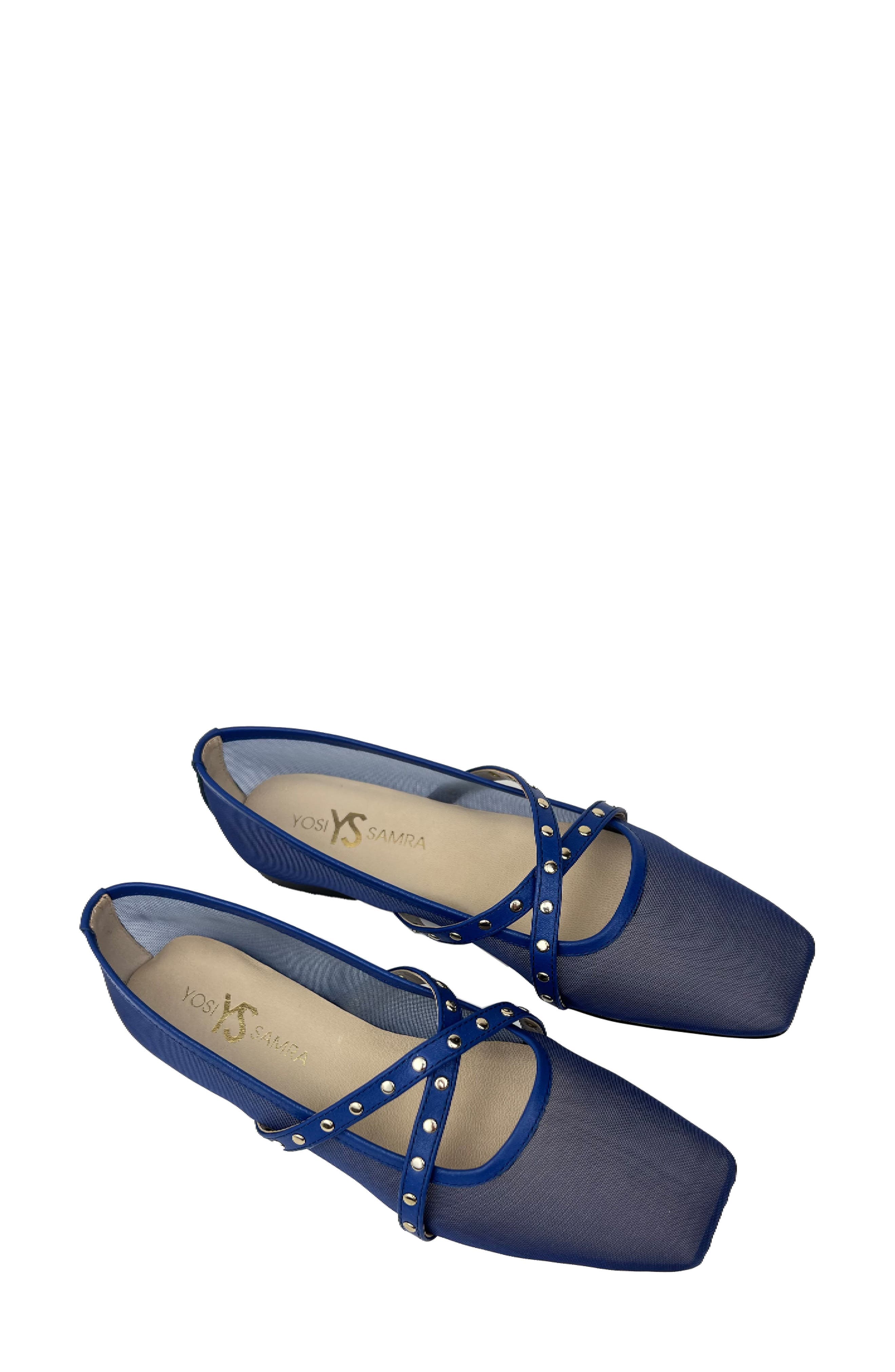 Yosi Samra Chloe Square Toe Flat in Blue 