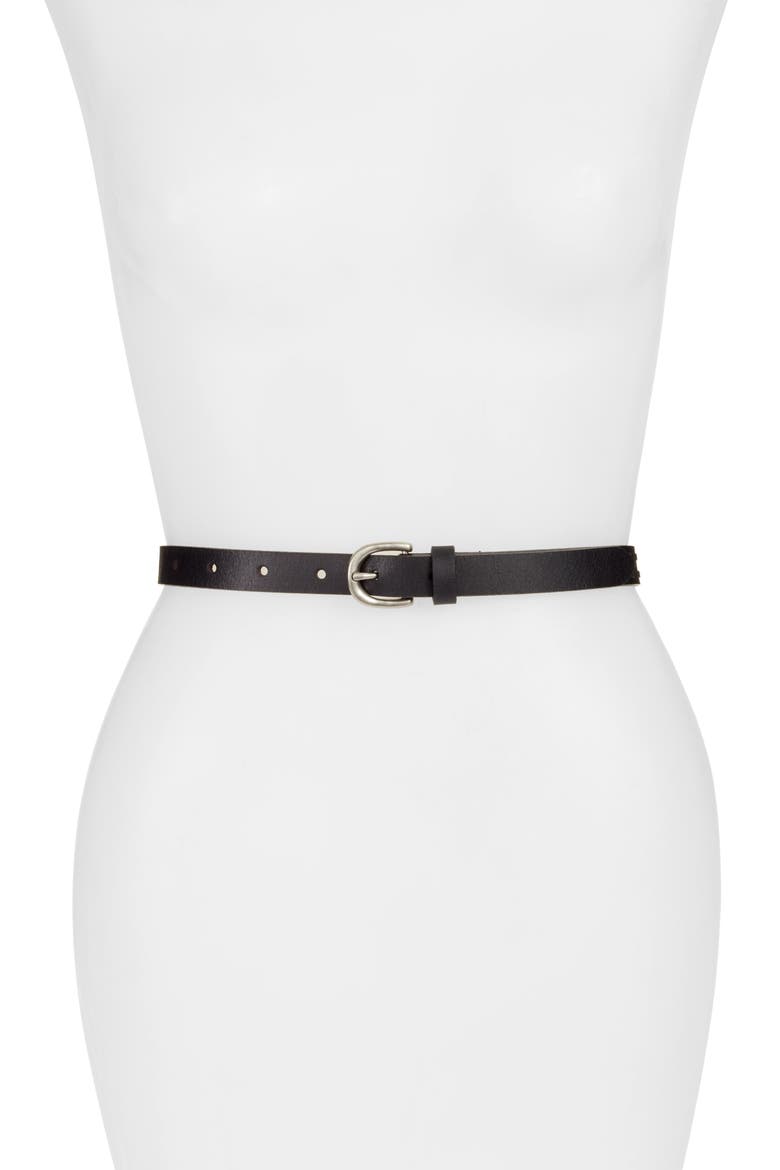 Double Whipstitch Leather Belt, Main, color, BLACK