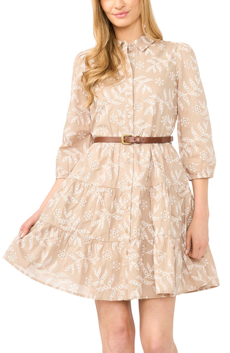 Halogen<sup>®</sup> Floral Eyelet Belted Cotton Shirtdress, Alternate, color, Weathered Teak