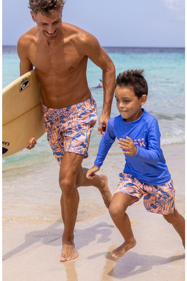 Kids' Tropicana Vacay Swim Trunks, Alternate, color, ORANGE / BLUE