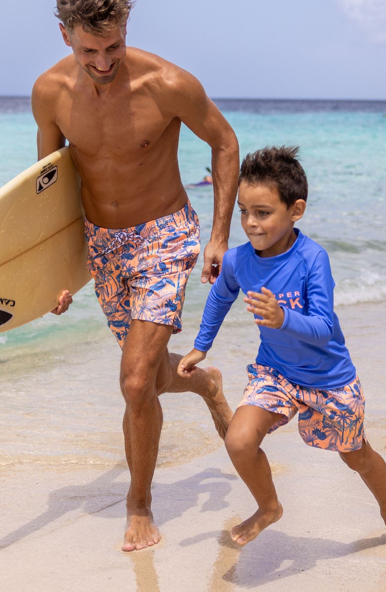 Snapper Rock Kids' Tropicana Vacay Swim Trunks, Alternate, color, Orange / Blue