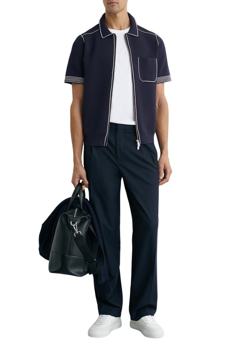 Reiss Blake Piped Zip Shirt, Alternate, color, Navy
