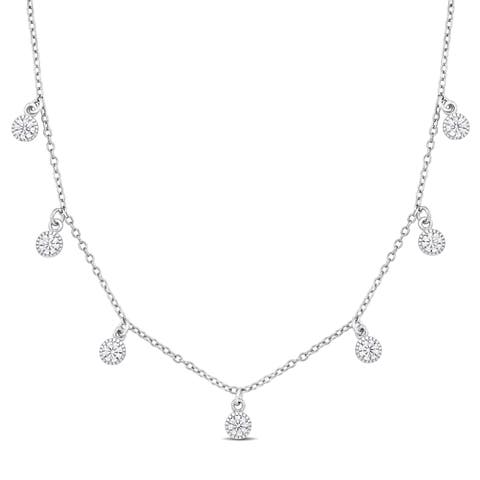 Sterling Silver Lab Created Ruby and CZ Station Necklace